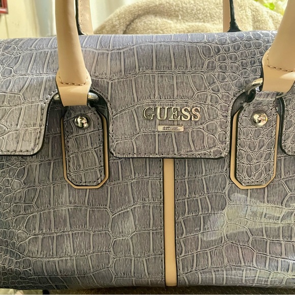 Guess Handbags - GUESS Croc-Embossed Satchel in Blue and Cream